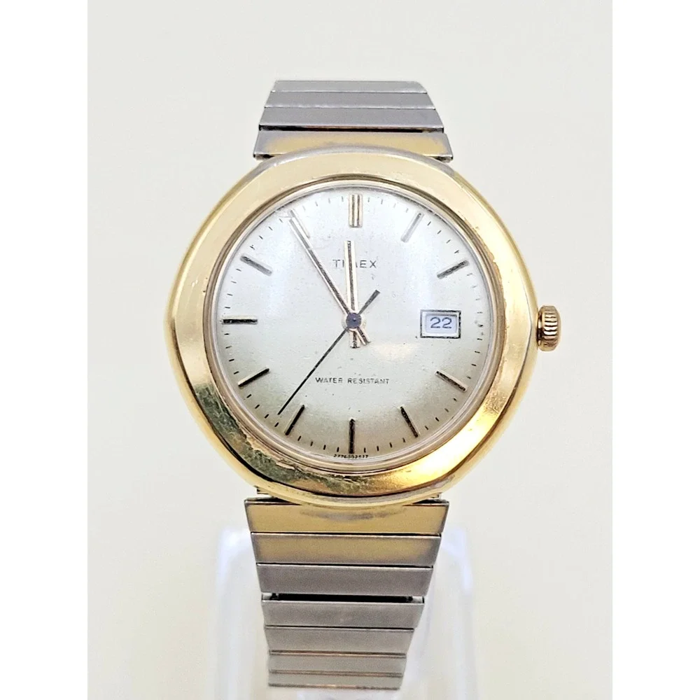 Vintage Timex Water Resistant Watch Mens Date Two Tone Expansion Band PARTS ONLY
